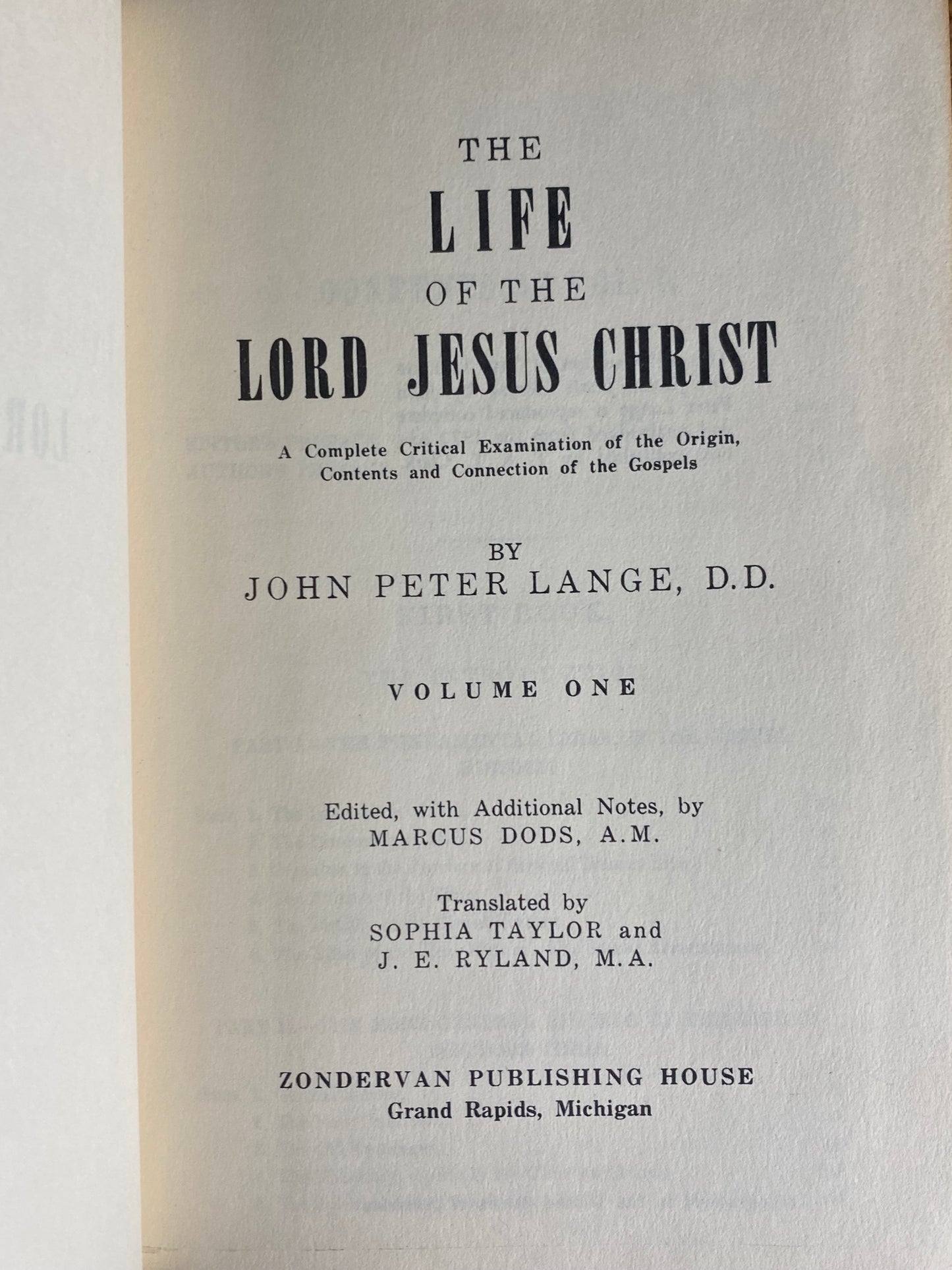 The Life of the Lord Jesus Christ, J.D. Lange 4 Volumes