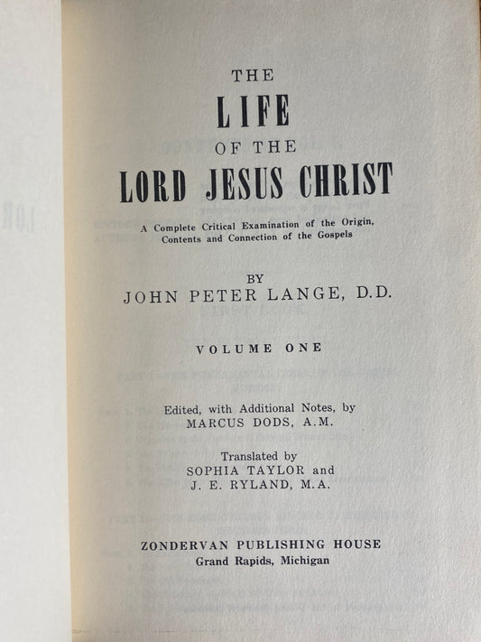 The Life of the Lord Jesus Christ, J.D. Lange 4 Volumes