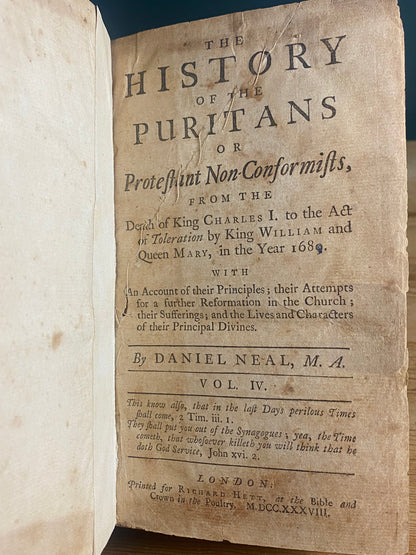 Daniel Neal History of the Puritans vol. 4, 1738 first ed. with provenance